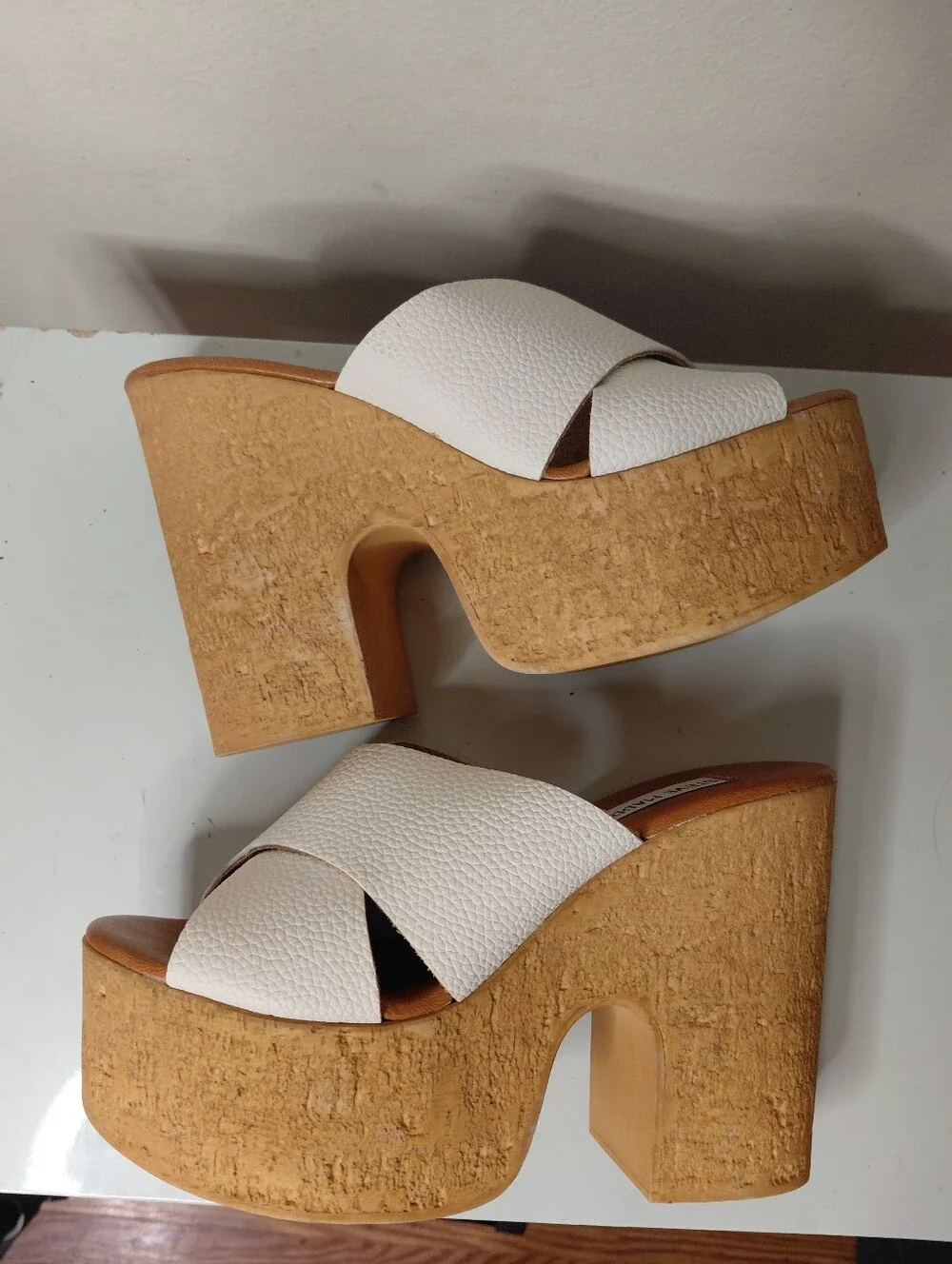 Steve Madden Saffron White Cork Platform Mule Sandals Size 8